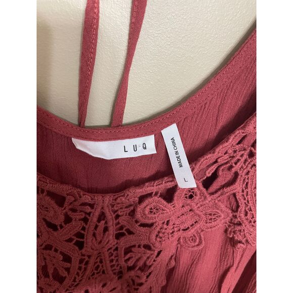 LUQ Orange Eyelet Floral Lace Fall Tank Top Tie Back Large - Picture 4 of 8